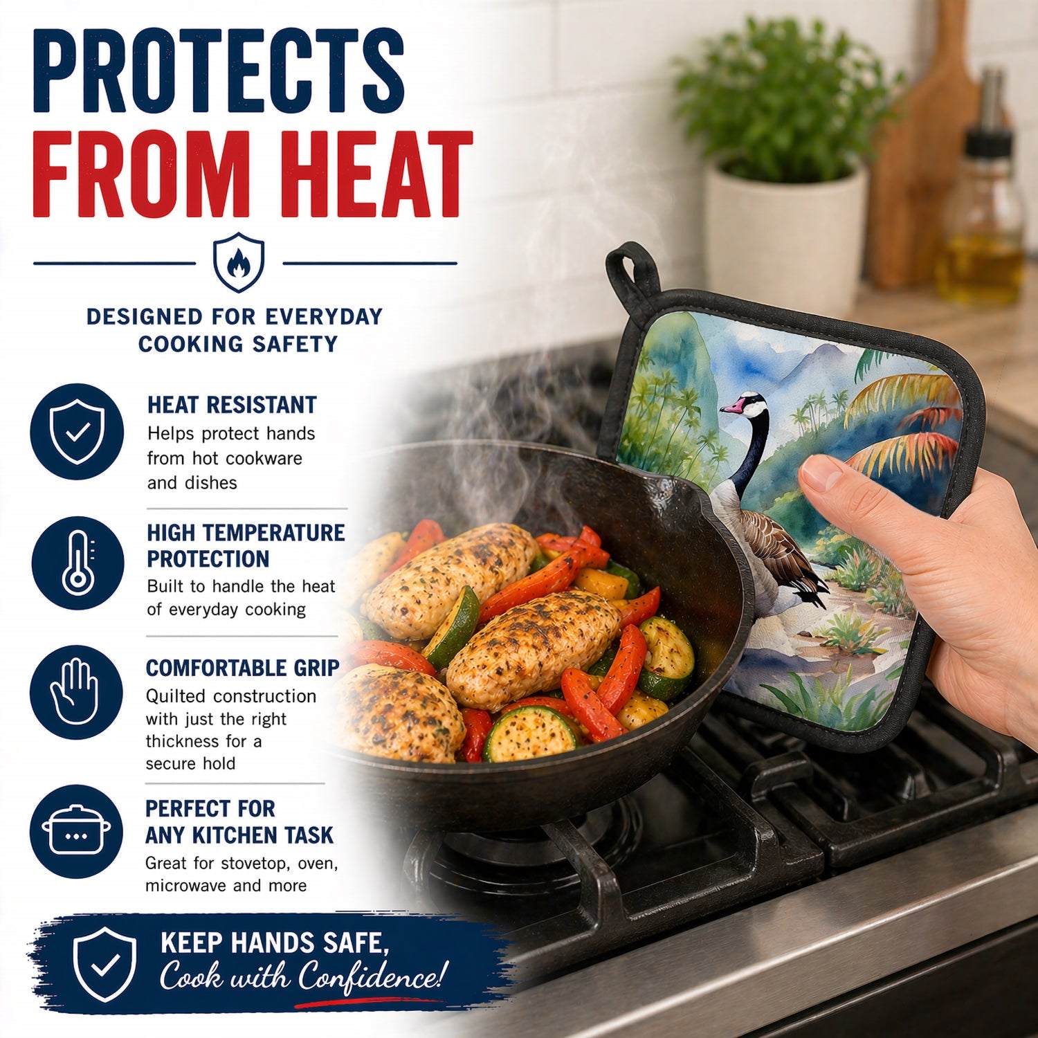 Hawaii Hawaiian Goose Pot Holder Set of 2 Heat Resistant Quilted Hot Pads 7.5 x 7.5 Inch, Insulated Kitchen Trivets for Cooking & Baking