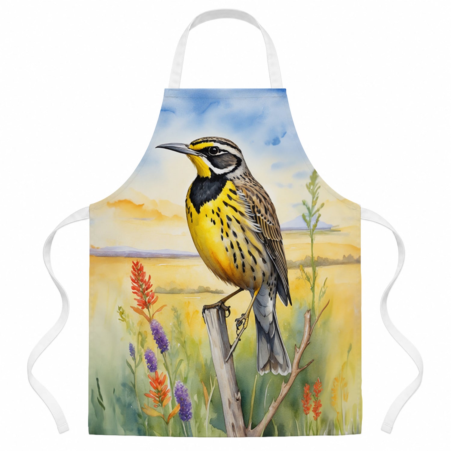 Kansas Western Meadowlark Apron Cooking Kitchen Server Baking Crafts Gardening for Adult Women Men, Unisex, Large, Multicolor