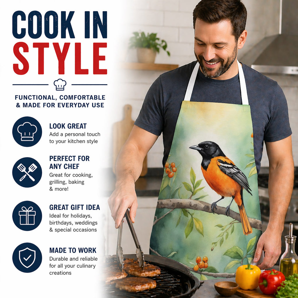 Maryland Baltimore Oriole Apron Cooking Kitchen Server Baking Crafts Gardening for Adult Women Men, Unisex, Large, Multicolor