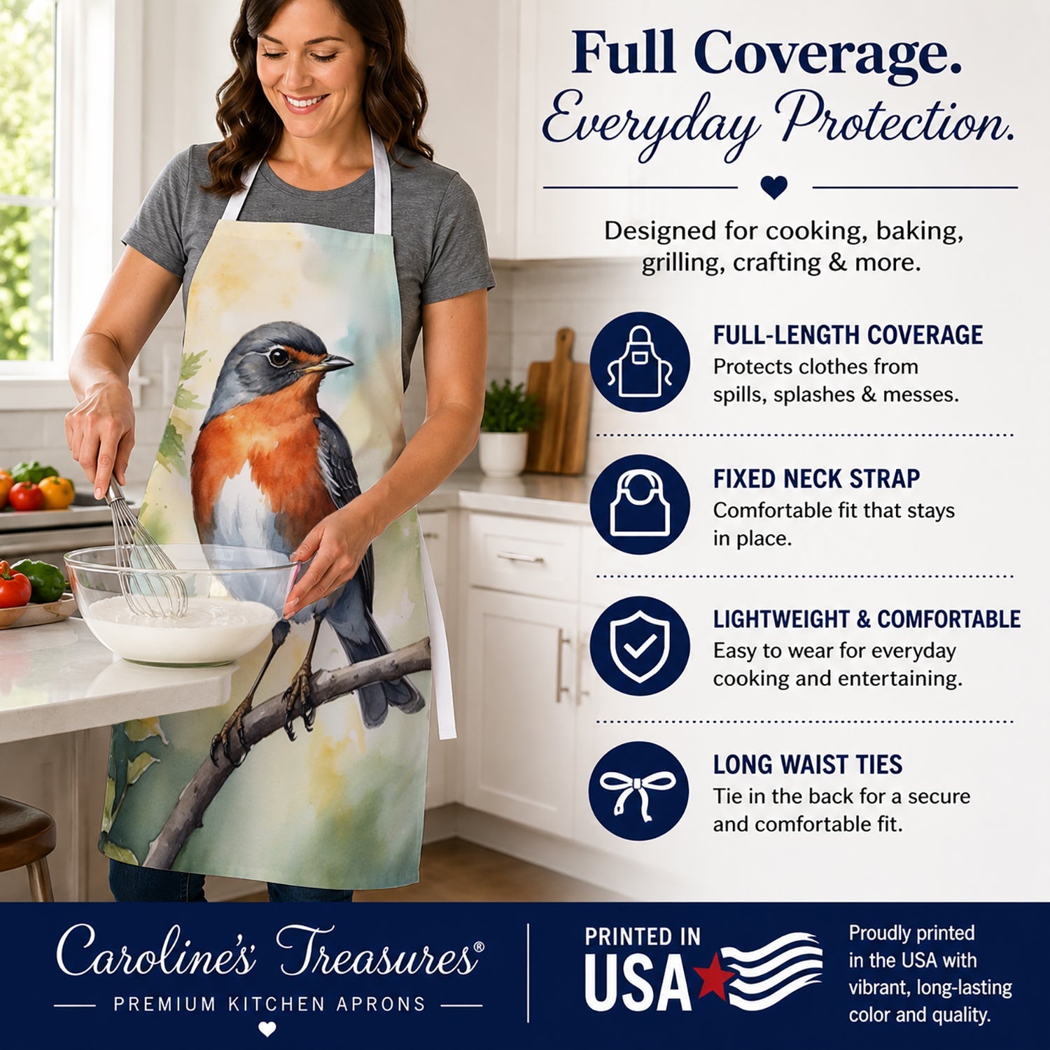 Michigan American Robin Apron Cooking Kitchen Server Baking Crafts Gardening for Adult Women Men, Unisex, Large, Multicolor