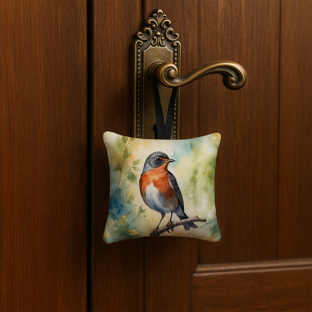Michigan American Robin Hanging Square Fabric Ornament 3.5 × 3.5 Decorative Door-Knob & Tree Hanger, Soft Fabric