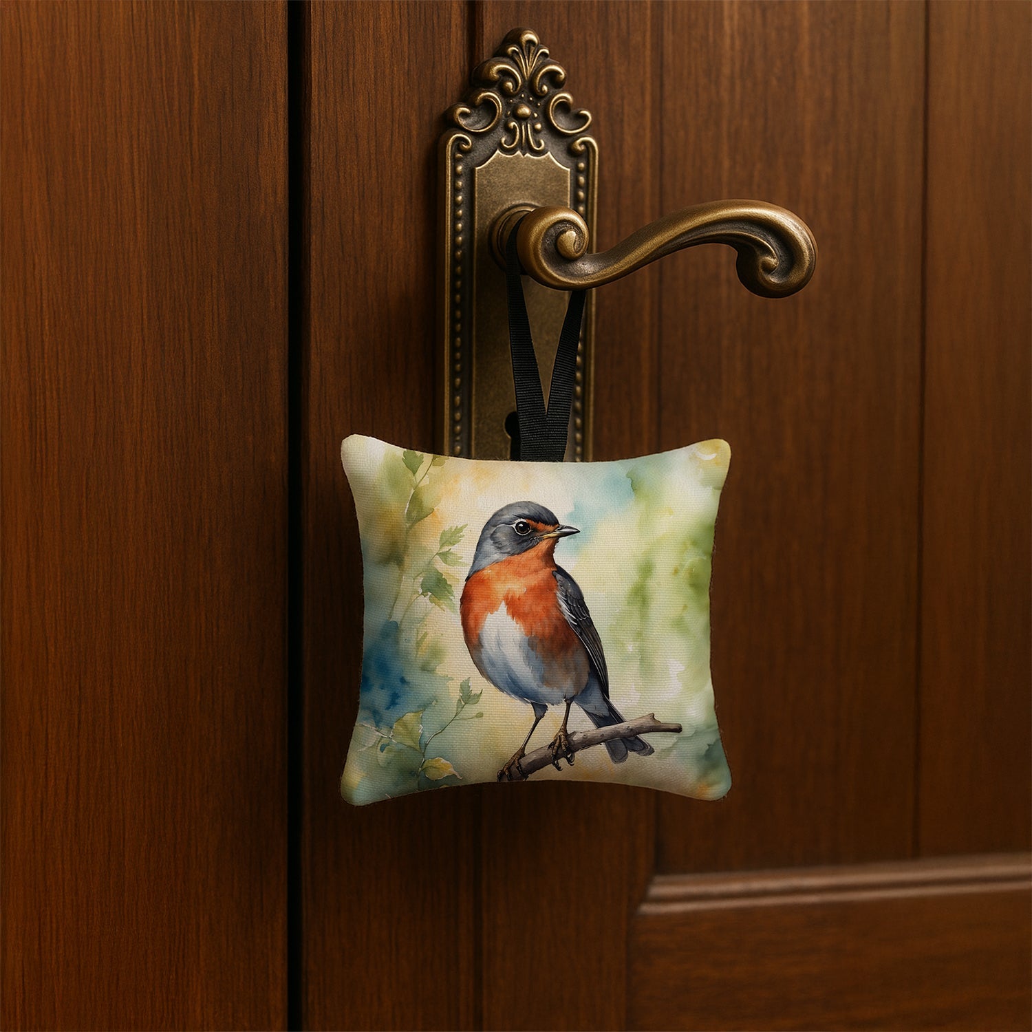 Michigan American Robin Hanging Square Fabric Ornament 3.5 × 3.5 Decorative Door-Knob & Tree Hanger, Soft Fabric