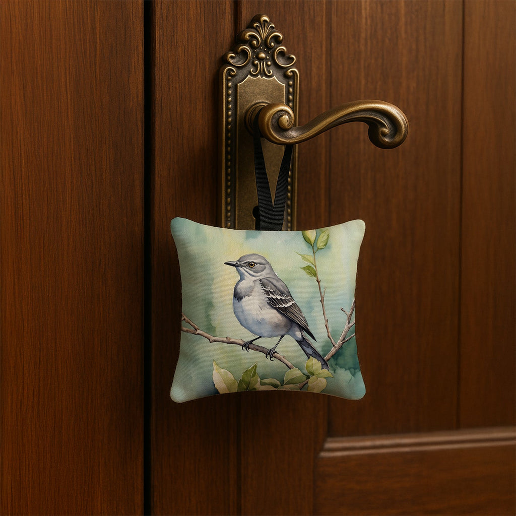 Mississippi Northern Mocking bird Hanging Square Fabric Ornament 3.5 × 3.5 Decorative Door-Knob & Tree Hanger, Soft Fabric