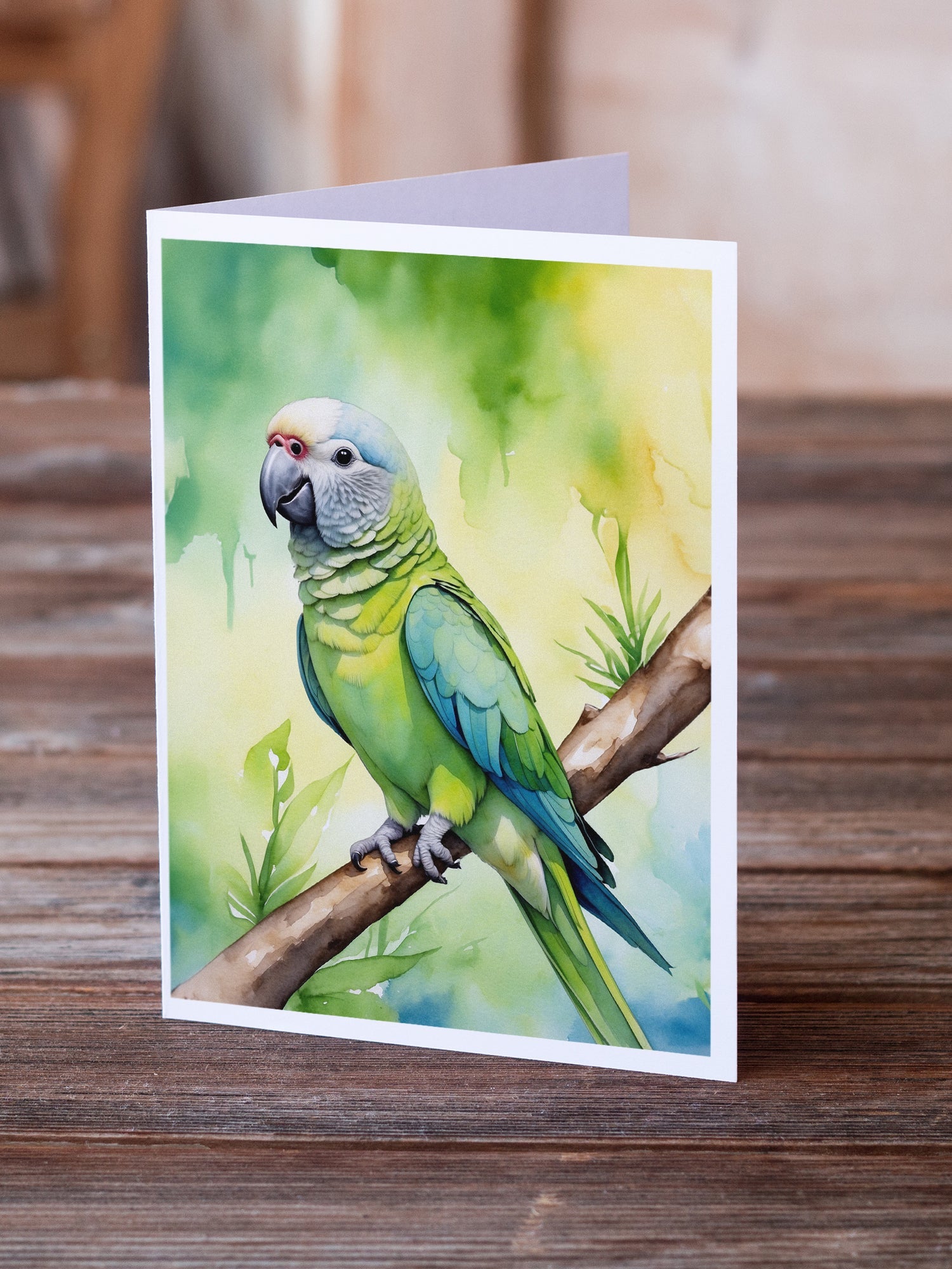 Monk Parakeet Greeting Cards Pack of 8 Blank Cards with Envelopes Whimsical A7 Size 5x7