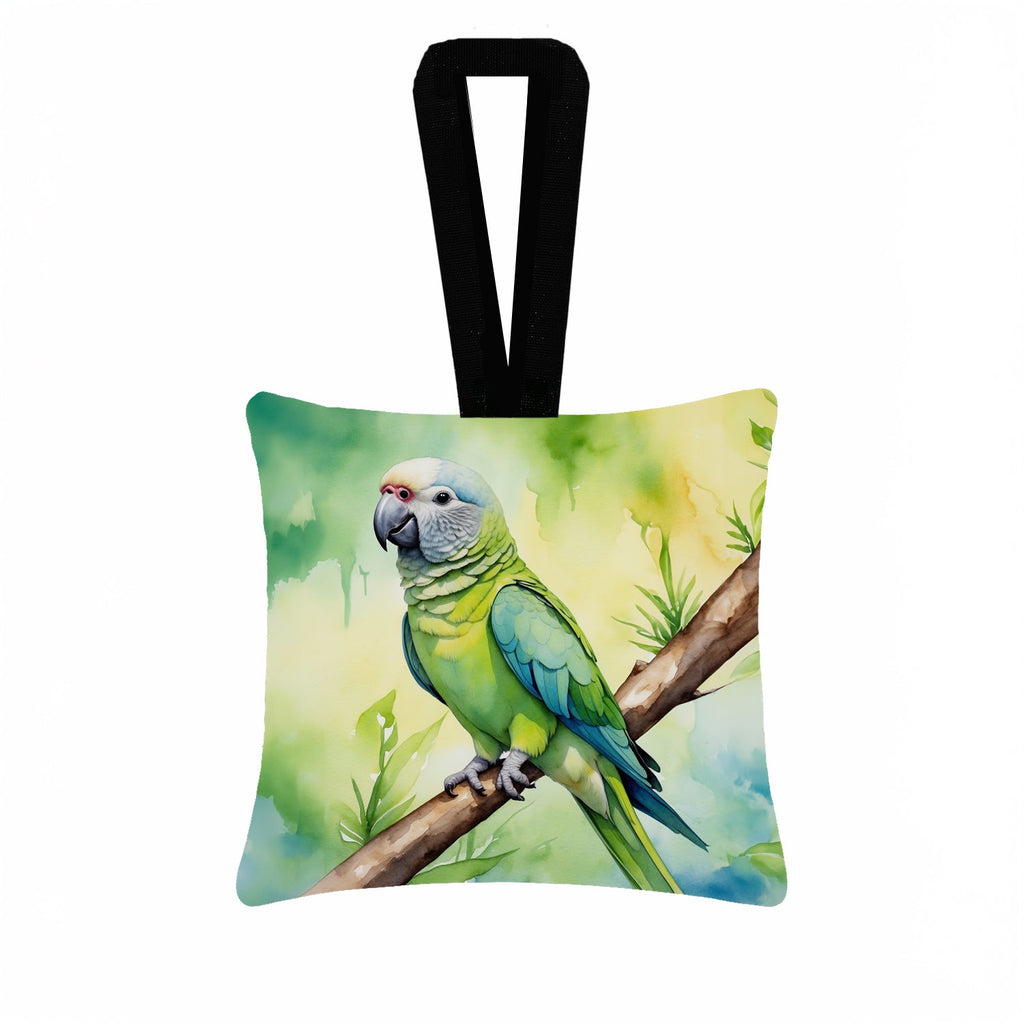 Monk Parakeet Hanging Square Fabric Ornament 3.5 × 3.5 Decorative Door-Knob & Tree Hanger, Soft Fabric