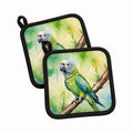 Monk Parakeet Pot Holder Set of 2 Heat Resistant Quilted Hot Pads 7.5 x 7.5 Inch, Insulated Kitchen Trivets for Cooking & Baking