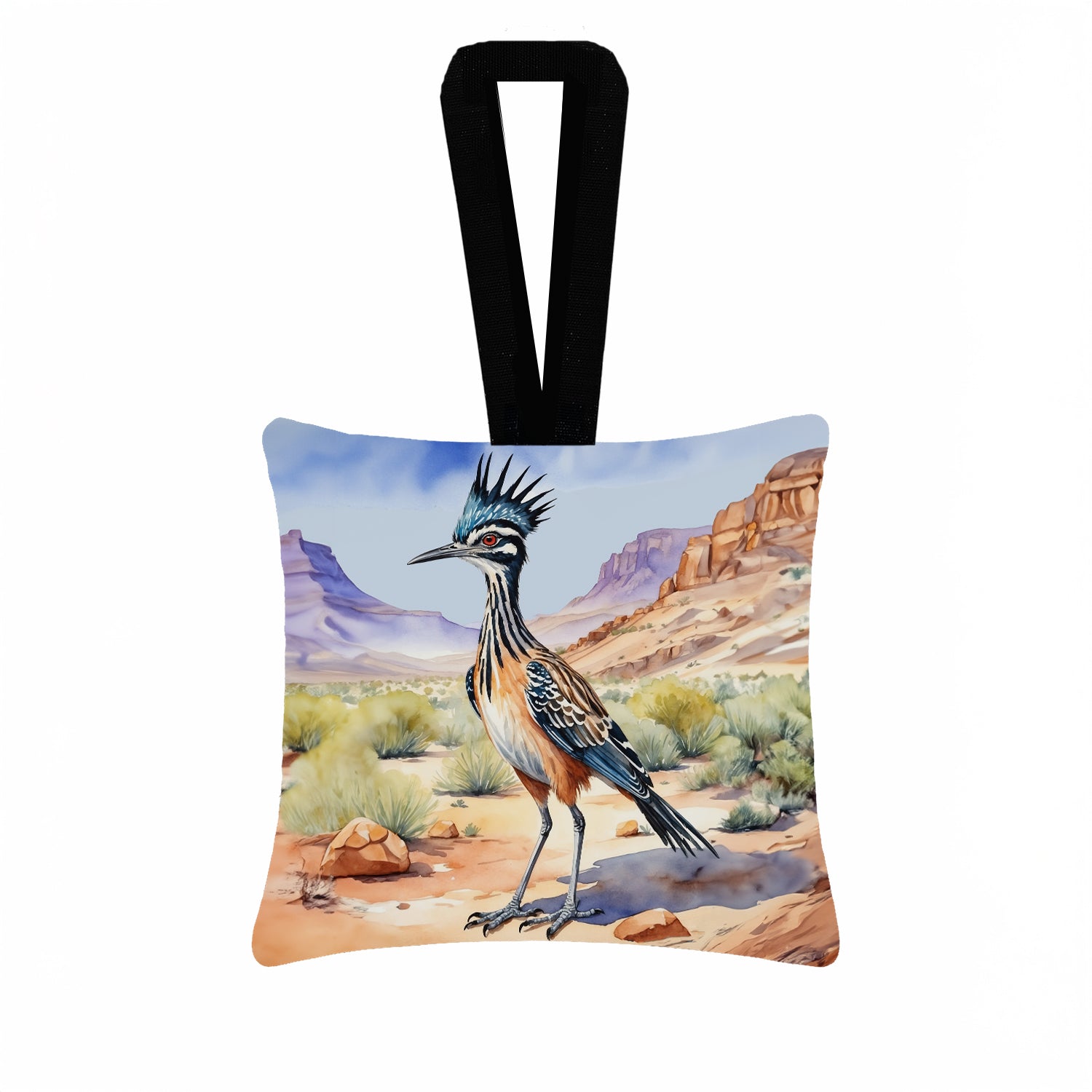 New Mexico Greater Roadrunner Hanging Square Fabric Ornament 3.5 × 3.5 Decorative Door-Knob & Tree Hanger, Soft Fabric