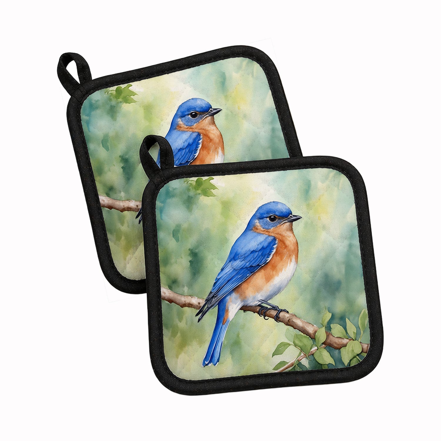 New York Eastern Bluebird Pot Holder Set of 2 Heat Resistant Quilted Hot Pads 7.5 x 7.5 Inch, Insulated Kitchen Trivets for Cooking & Baking