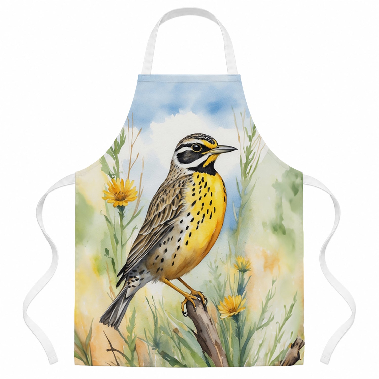 North Dakota Western Meadowlark Apron Cooking Kitchen Server Baking Crafts Gardening for Adult Women Men, Unisex, Large, Multicolor