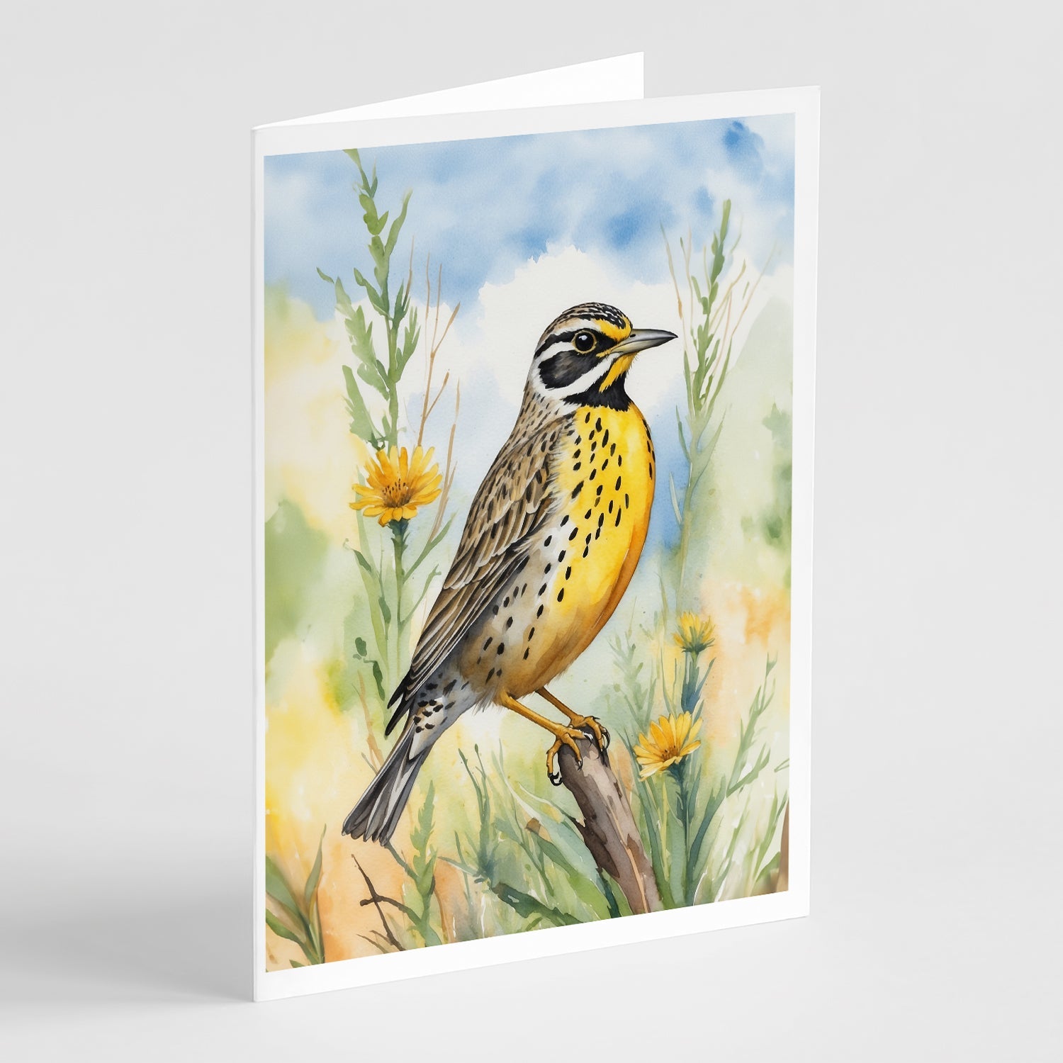 North Dakota Western Meadowlark Greeting Cards Pack of 8 Blank Cards with Envelopes Whimsical A7 Size 5x7