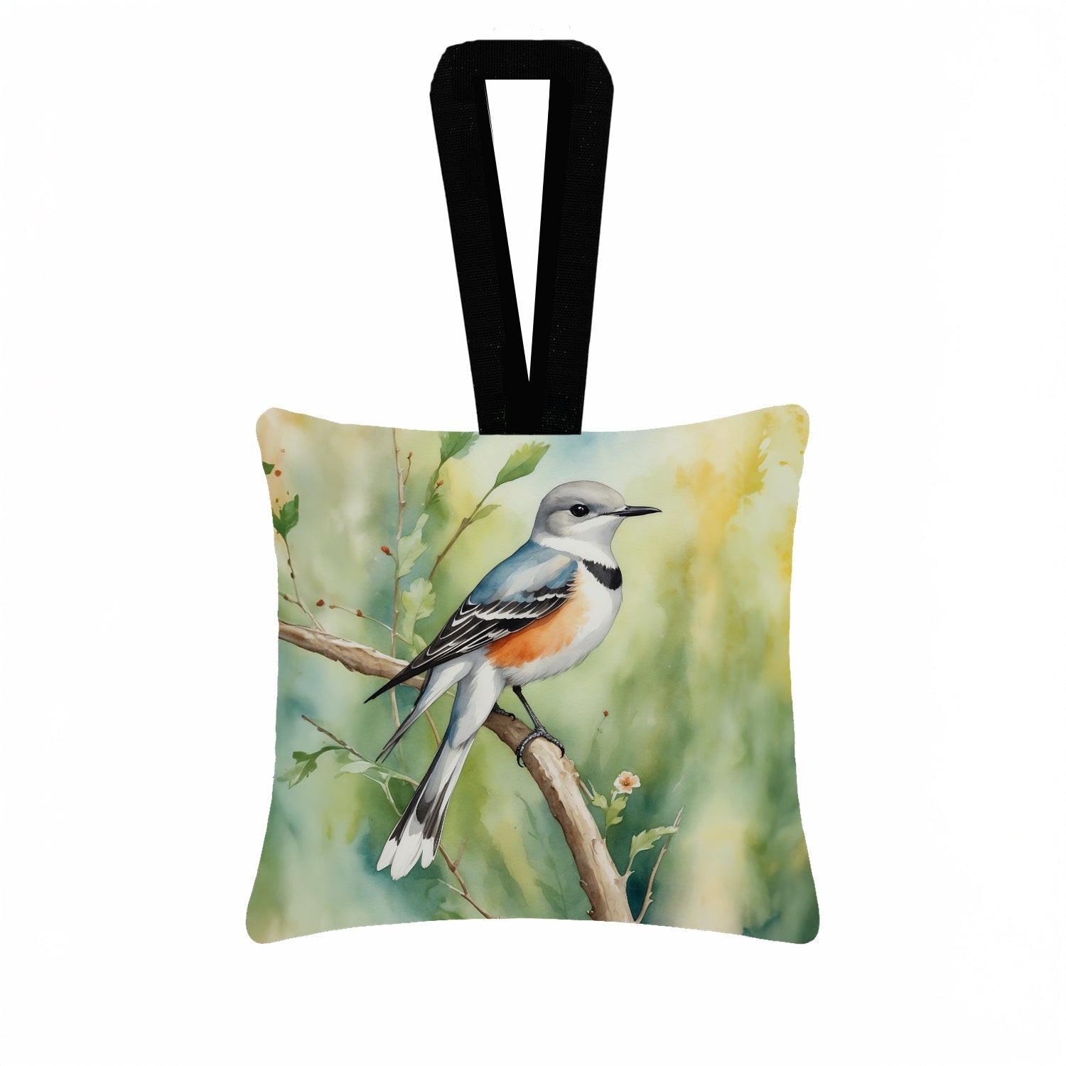 Oklahoma Scissortailed Flycatcher Hanging Square Fabric Ornament 3.5 × 3.5 Decorative Door-Knob & Tree Hanger, Soft Fabric