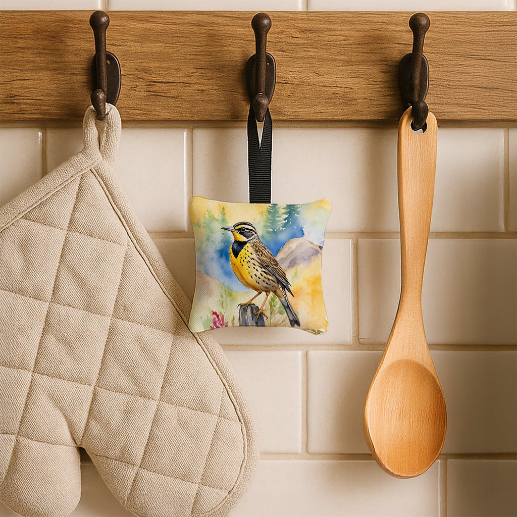 Oregon Western Meadowlark Hanging Square Fabric Ornament 3.5 × 3.5 Decorative Door-Knob & Tree Hanger, Soft Fabric