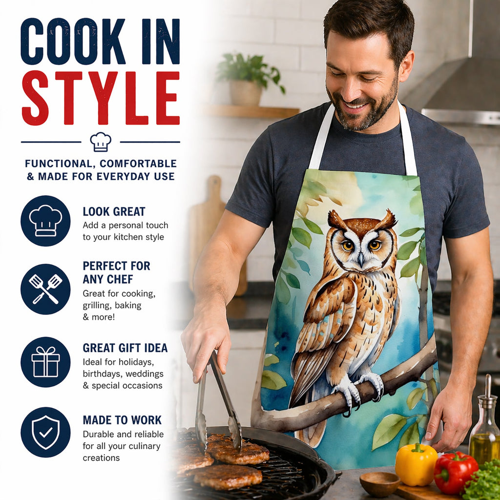 Oriental Bay Owl Apron Cooking Kitchen Server Baking Crafts Gardening for Adult Women Men, Unisex, Large, Multicolor