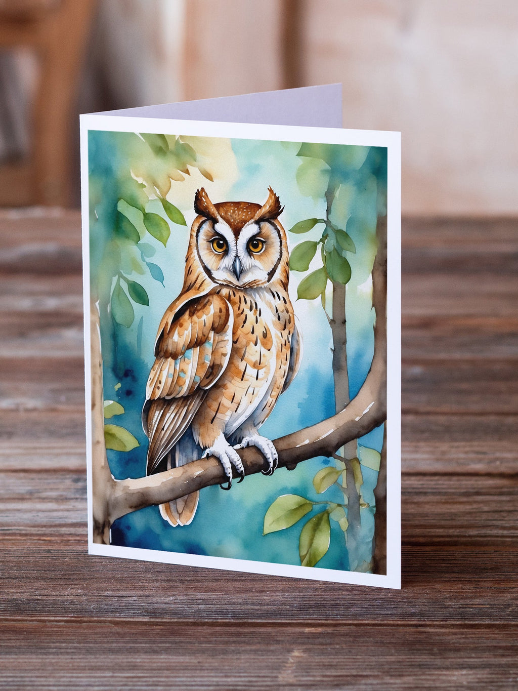 Oriental Bay Owl Greeting Cards Pack of 8 Blank Cards with Envelopes Whimsical A7 Size 5x7