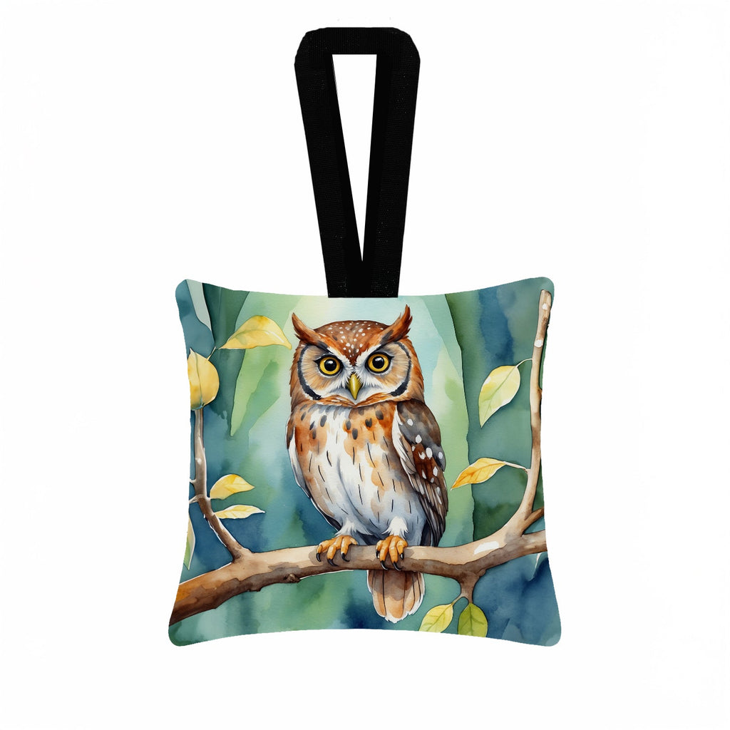 Elf Owl Hanging Square Fabric Ornament 3.5 × 3.5 Decorative Door-Knob & Tree Hanger, Soft Fabric
