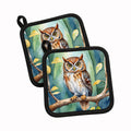 Elf Owl Pot Holder Set of 2 Heat Resistant Quilted Hot Pads 7.5 x 7.5 Inch, Insulated Kitchen Trivets for Cooking & Baking