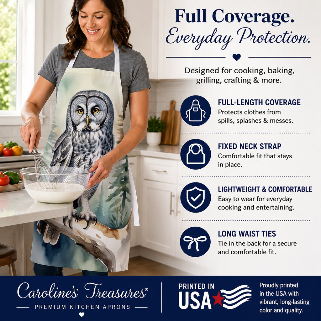 Great Gray Owl Apron Cooking Kitchen Server Baking Crafts Gardening for Adult Women Men, Unisex, Large, Multicolor