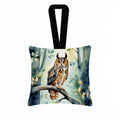 LongEared Owl Hanging Square Fabric Ornament 3.5 × 3.5 Decorative Door-Knob & Tree Hanger, Soft Fabric