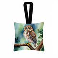 Northern Pygmy Owl Hanging Square Fabric Ornament 3.5 × 3.5 Decorative Door-Knob & Tree Hanger, Soft Fabric