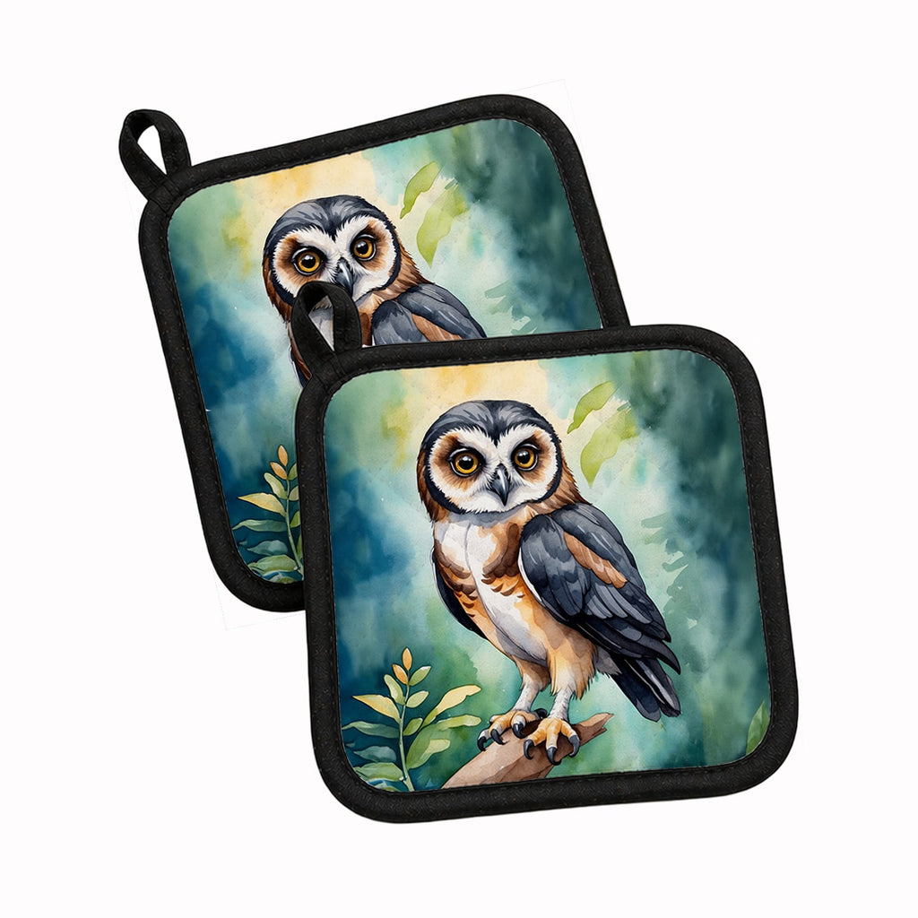 Spectacled Owl Pot Holder Set of 2 Heat Resistant Quilted Hot Pads 7.5 x 7.5 Inch, Insulated Kitchen Trivets for Cooking & Baking