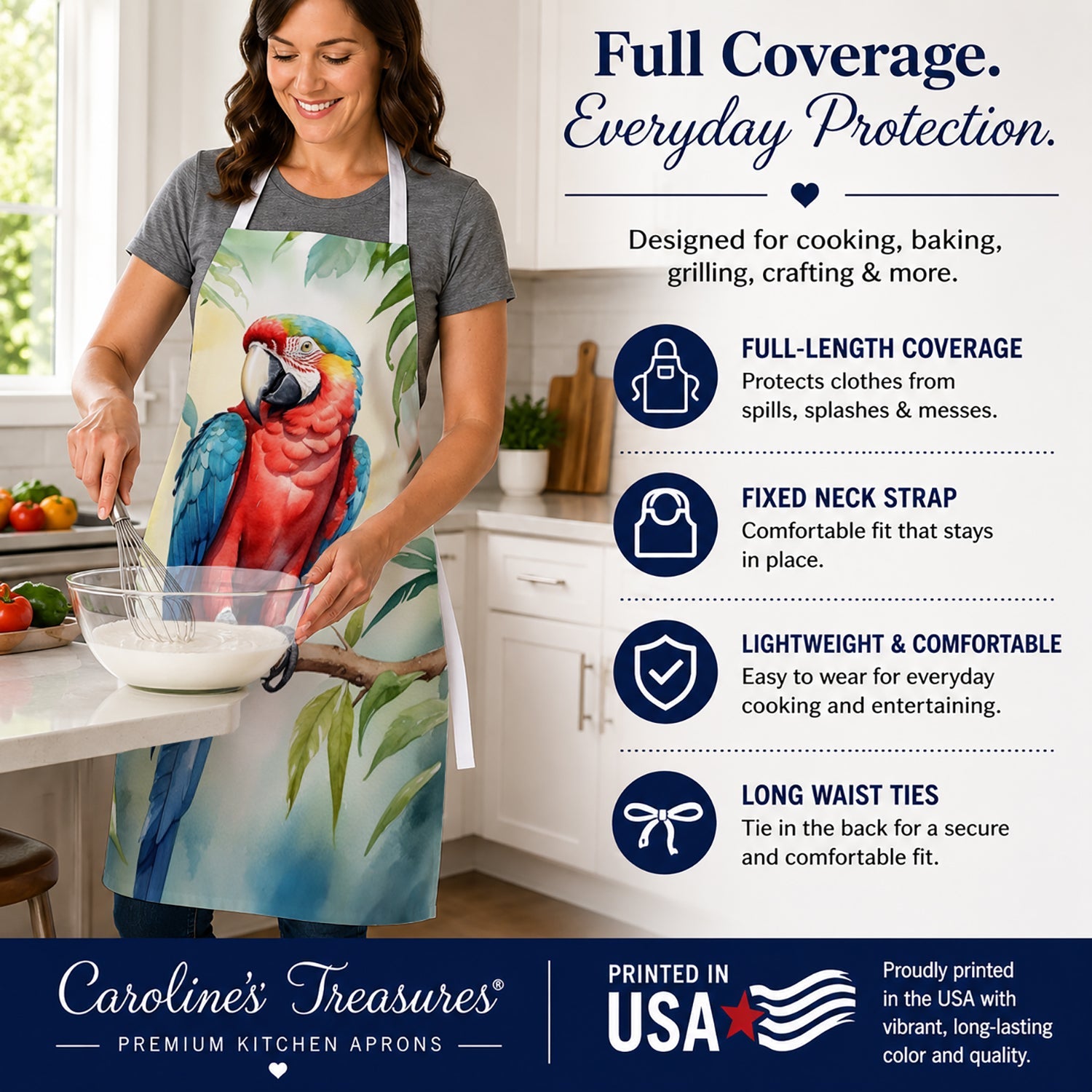 Macaw Parrot Apron Cooking Kitchen Server Baking Crafts Gardening for Adult Women Men, Unisex, Large, Multicolor
