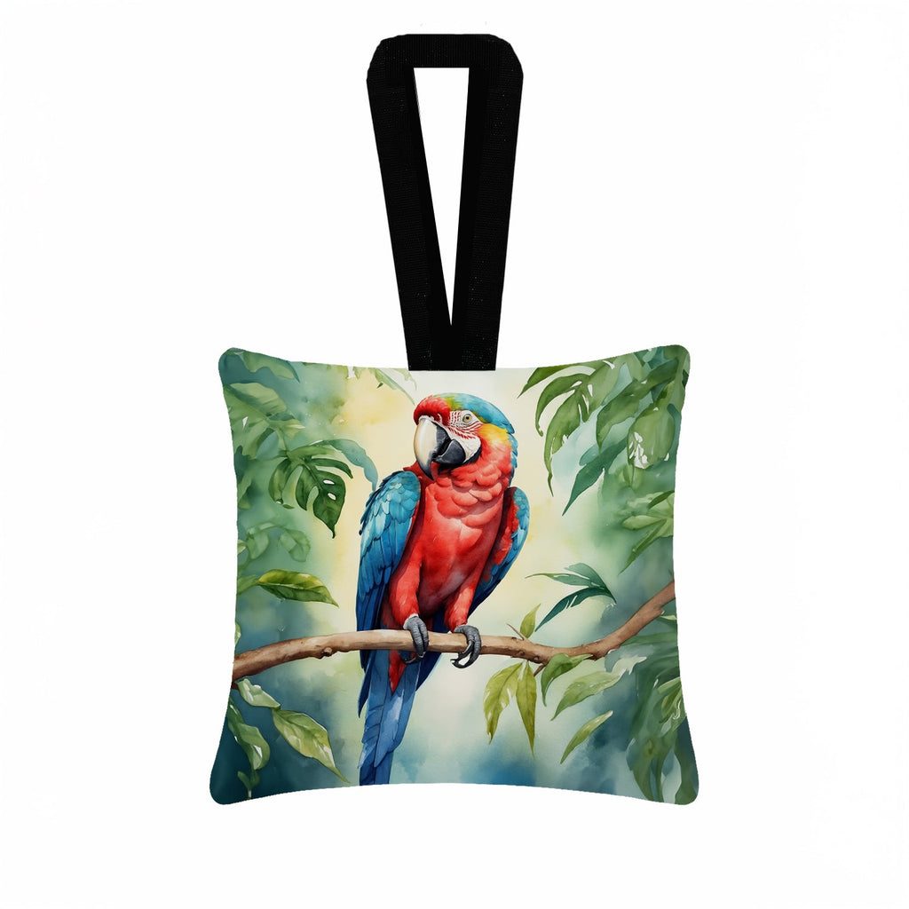 Macaw Parrot Hanging Square Fabric Ornament 3.5 × 3.5 Decorative Door-Knob & Tree Hanger, Soft Fabric