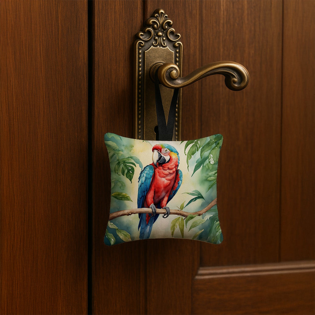 Macaw Parrot Hanging Square Fabric Ornament 3.5 × 3.5 Decorative Door-Knob & Tree Hanger, Soft Fabric