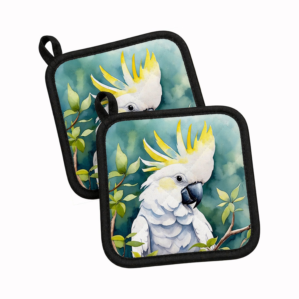 Sulphurcrested Cockatoo Pot Holder Set of 2 Heat Resistant Quilted Hot Pads 7.5 x 7.5 Inch, Insulated Kitchen Trivets for Cooking & Baking