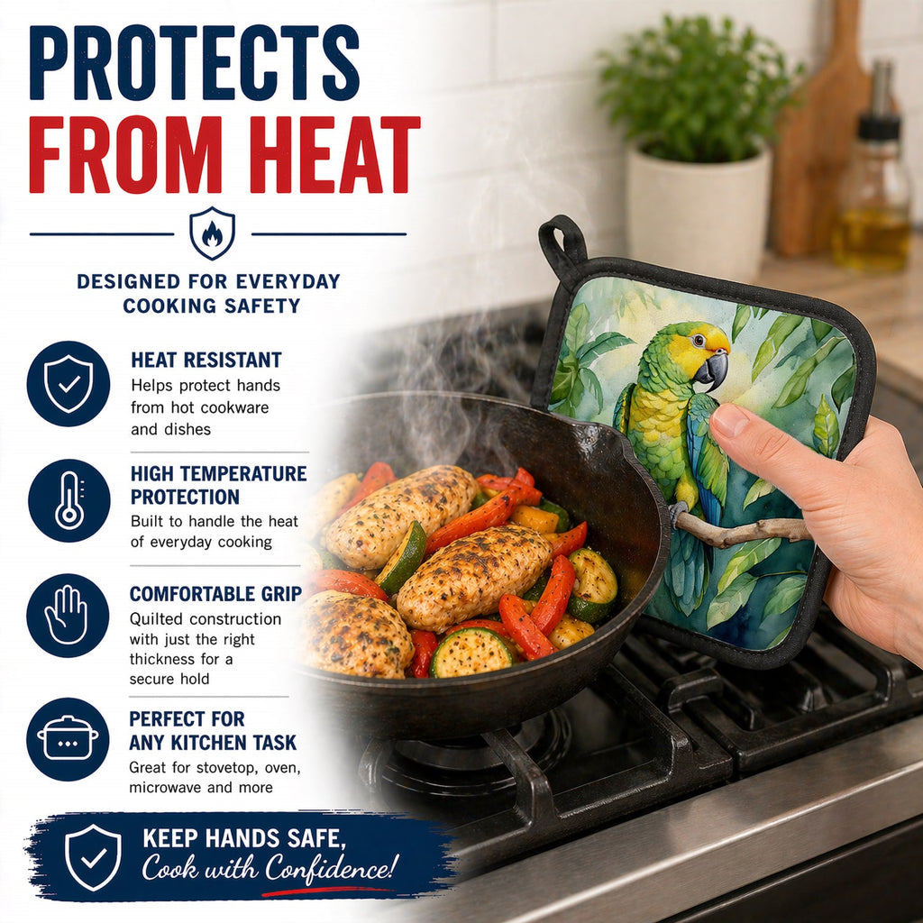 Yellownaped Amazon Parrot Pot Holder Set of 2 Heat Resistant Quilted Hot Pads 7.5 x 7.5 Inch, Insulated Kitchen Trivets for Cooking & Baking