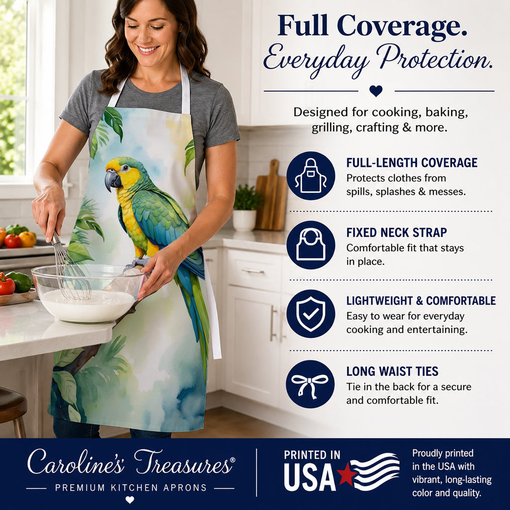 Yellownaped Amazon Parrot Apron Cooking Kitchen Server Baking Crafts Gardening for Adult Women Men, Unisex, Large, Multicolor