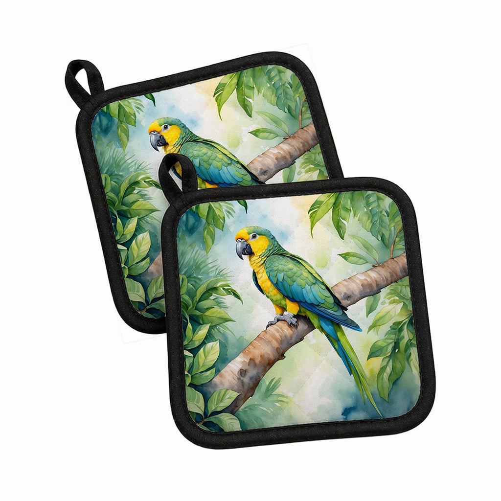Yellownaped Amazon Parrot Pot Holder Set of 2 Heat Resistant Quilted Hot Pads 7.5 x 7.5 Inch, Insulated Kitchen Trivets for Cooking & Baking