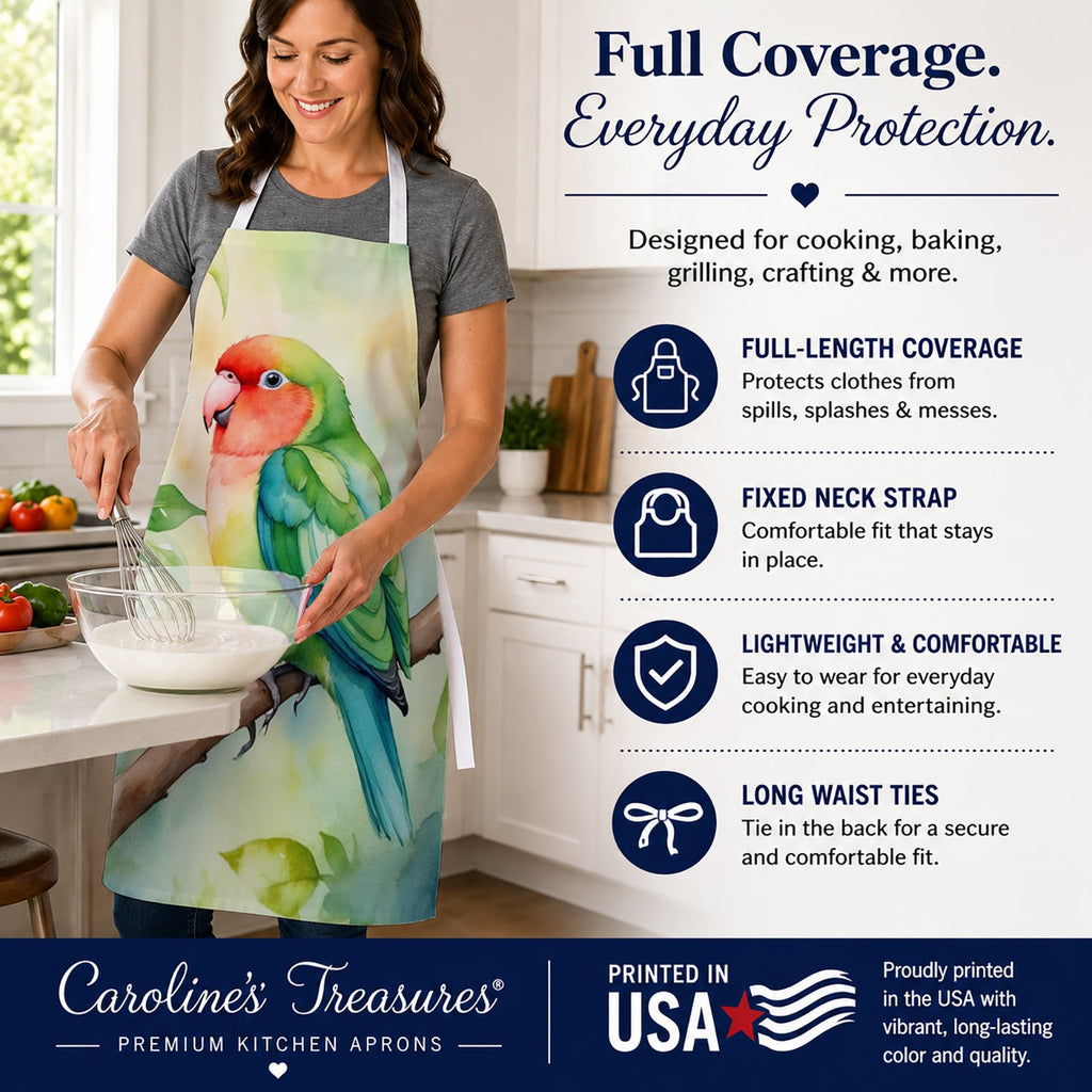 Peachfaced Lovebird Apron Cooking Kitchen Server Baking Crafts Gardening for Adult Women Men, Unisex, Large, Multicolor