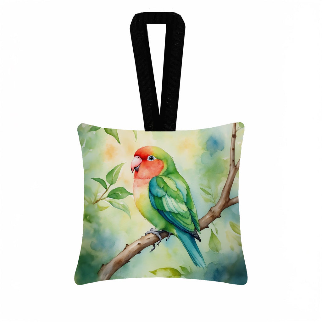 Peachfaced Lovebird Hanging Square Fabric Ornament 3.5 × 3.5 Decorative Door-Knob & Tree Hanger, Soft Fabric