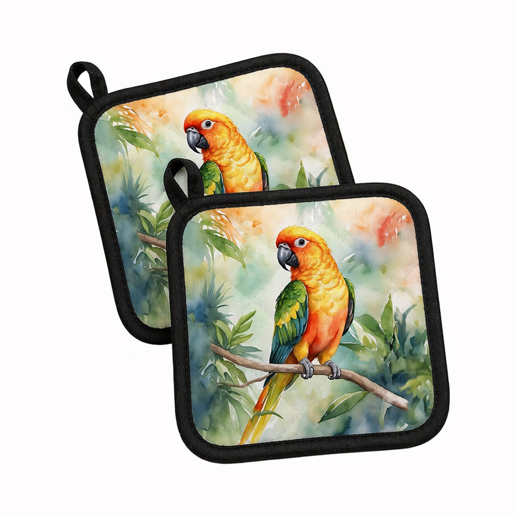 Sun Conure Pot Holder Set of 2 Heat Resistant Quilted Hot Pads 7.5 x 7.5 Inch, Insulated Kitchen Trivets for Cooking & Baking