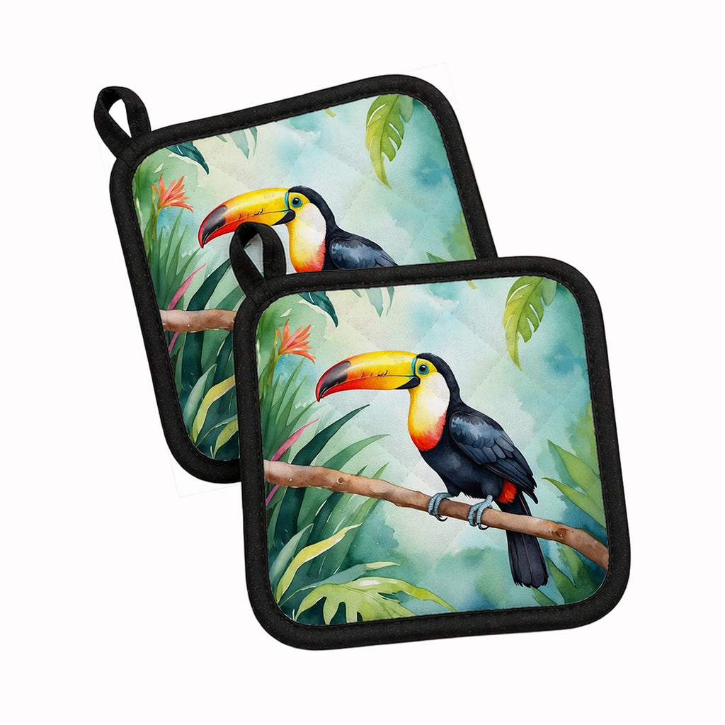 Toucan Pot Holder Set of 2 Heat Resistant Quilted Hot Pads 7.5 x 7.5 Inch, Insulated Kitchen Trivets for Cooking & Baking