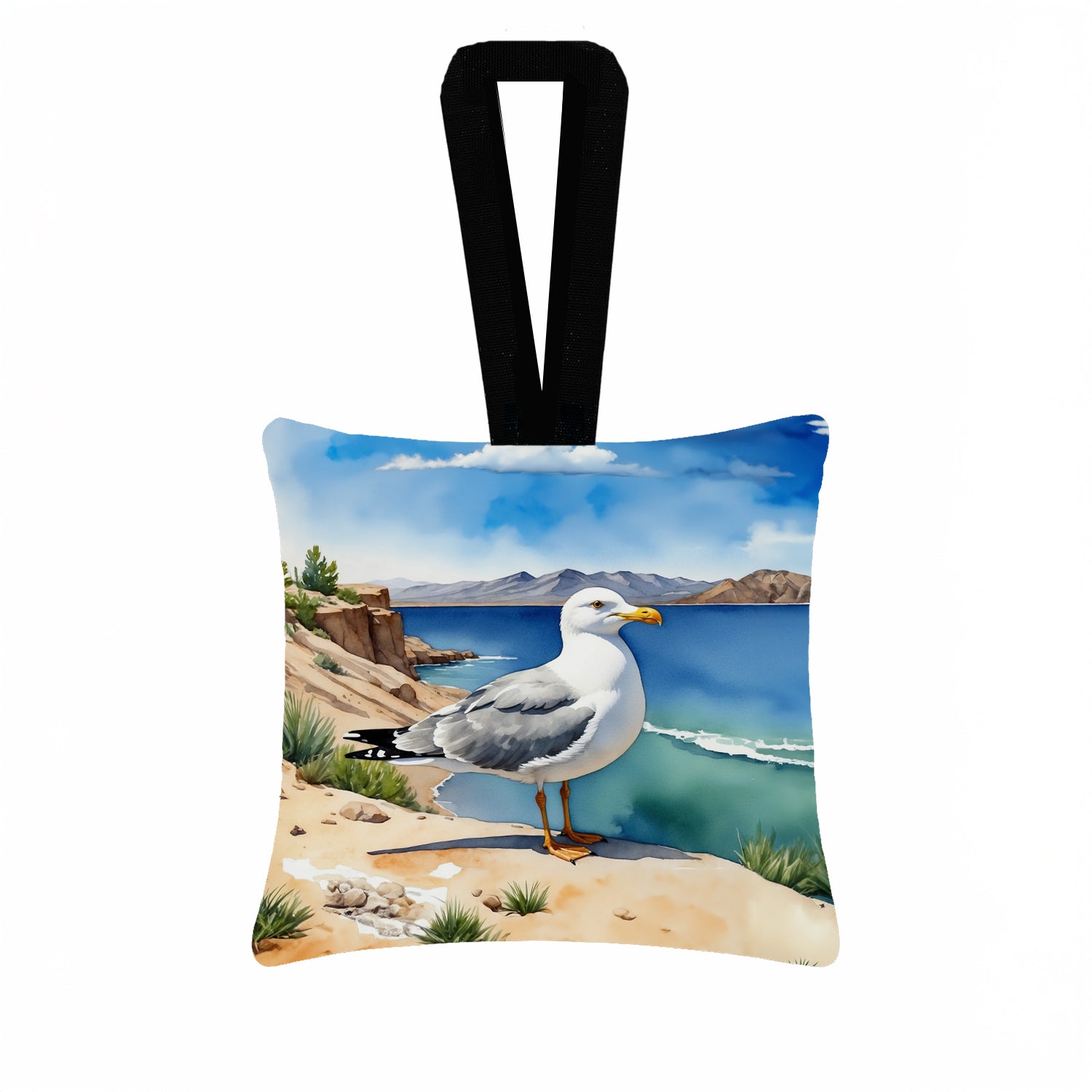 Utah California Gull Hanging Square Fabric Ornament 3.5 × 3.5 Decorative Door-Knob & Tree Hanger, Soft Fabric