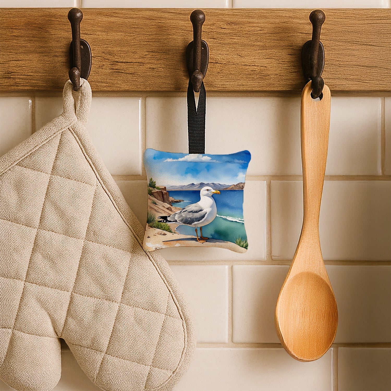 Utah California Gull Hanging Square Fabric Ornament 3.5 × 3.5 Decorative Door-Knob & Tree Hanger, Soft Fabric