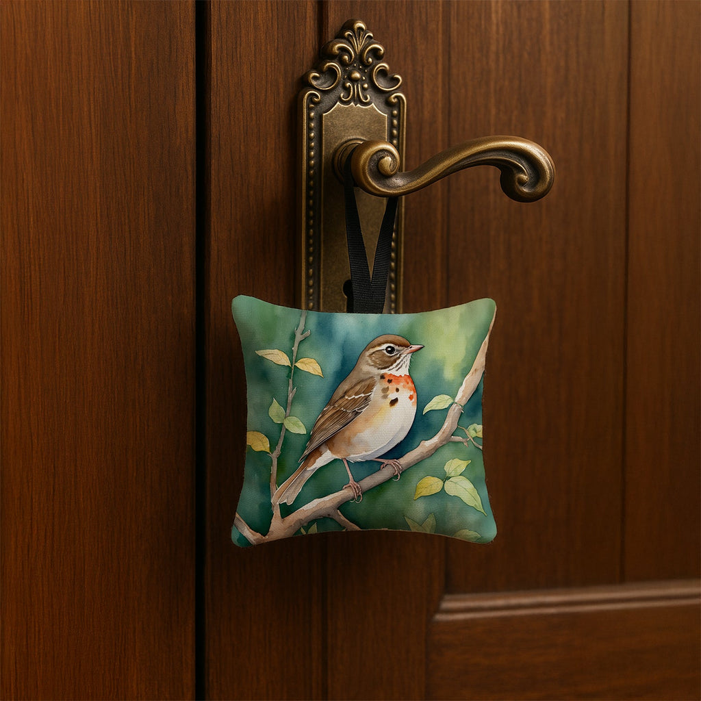 Vermont Hermit Thrush Hanging Square Fabric Ornament 3.5 × 3.5 Decorative Door-Knob & Tree Hanger, Soft Fabric