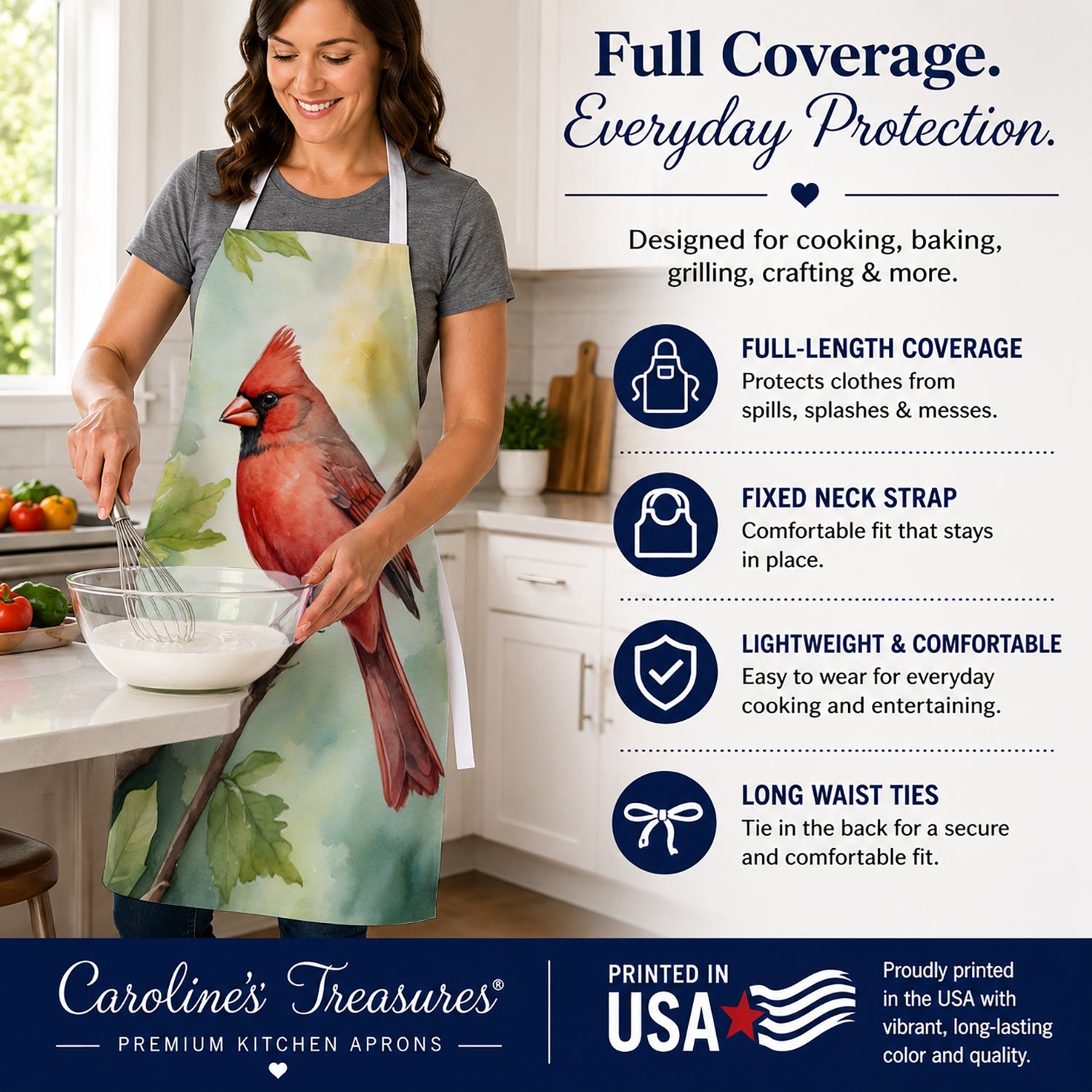 West Virginia Northern CardInal Apron Cooking Kitchen Server Baking Crafts Gardening for Adult Women Men, Unisex, Large, Multicolor