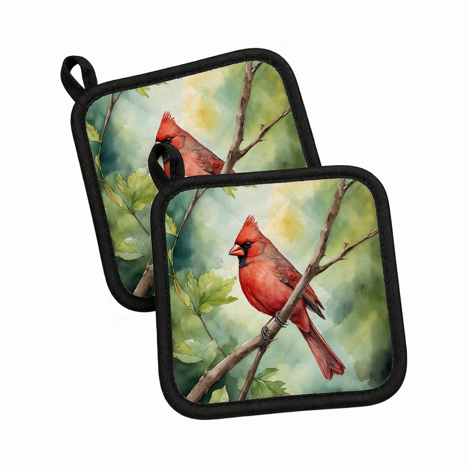 West Virginia Northern CardInal Pot Holder Set of 2 Heat Resistant Quilted Hot Pads 7.5 x 7.5 Inch, Insulated Kitchen Trivets for Cooking & Baking