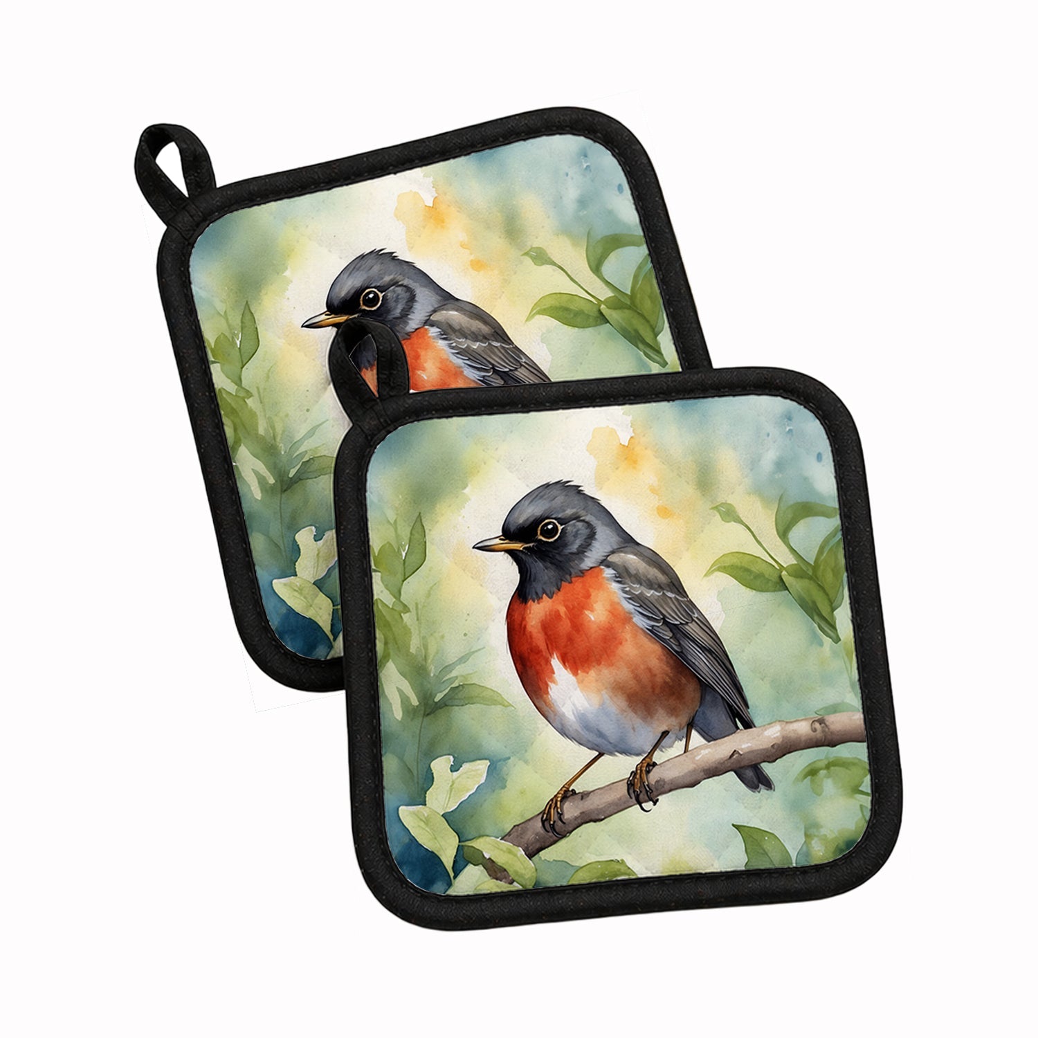 Wisconsin American Robin Pot Holder Set of 2 Heat Resistant Quilted Hot Pads 7.5 x 7.5 Inch, Insulated Kitchen Trivets for Cooking & Baking