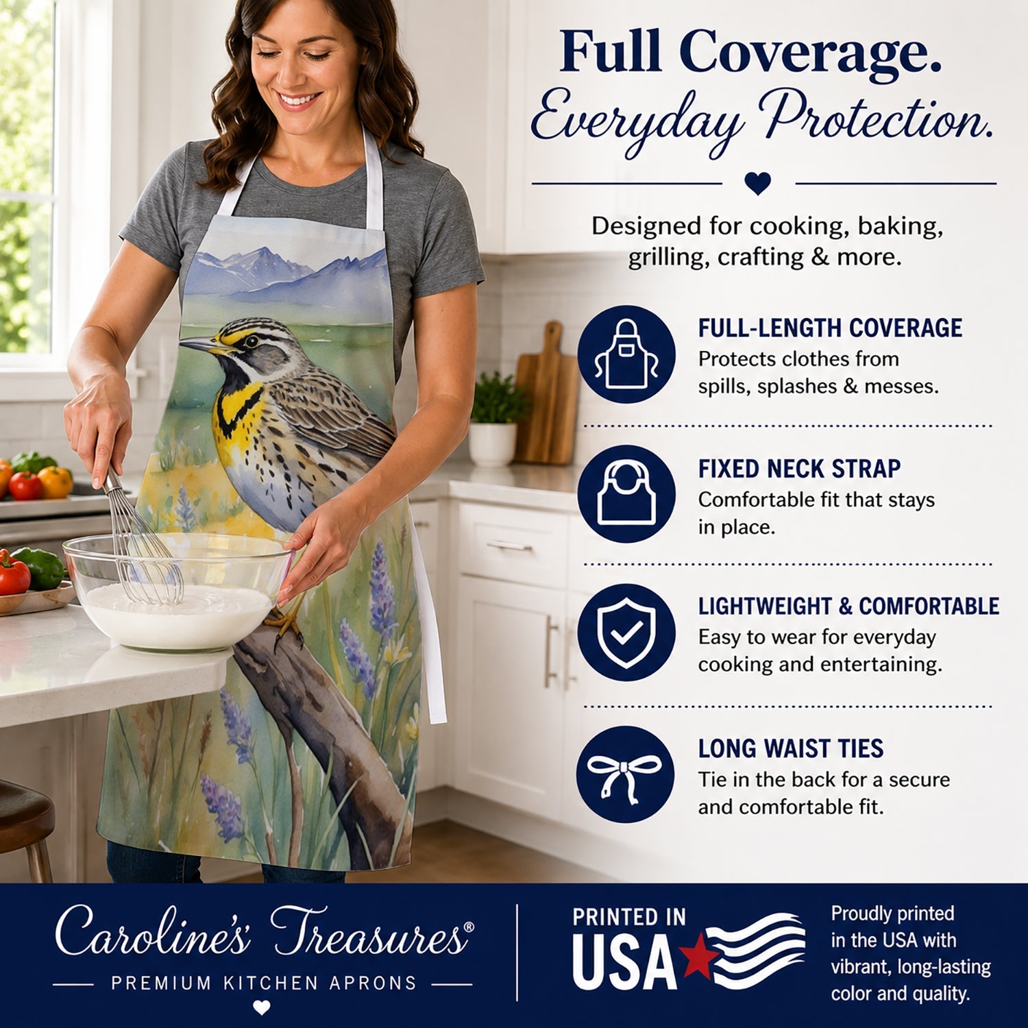 Wyoming Western Meadowlark Apron Cooking Kitchen Server Baking Crafts Gardening for Adult Women Men, Unisex, Large, Multicolor