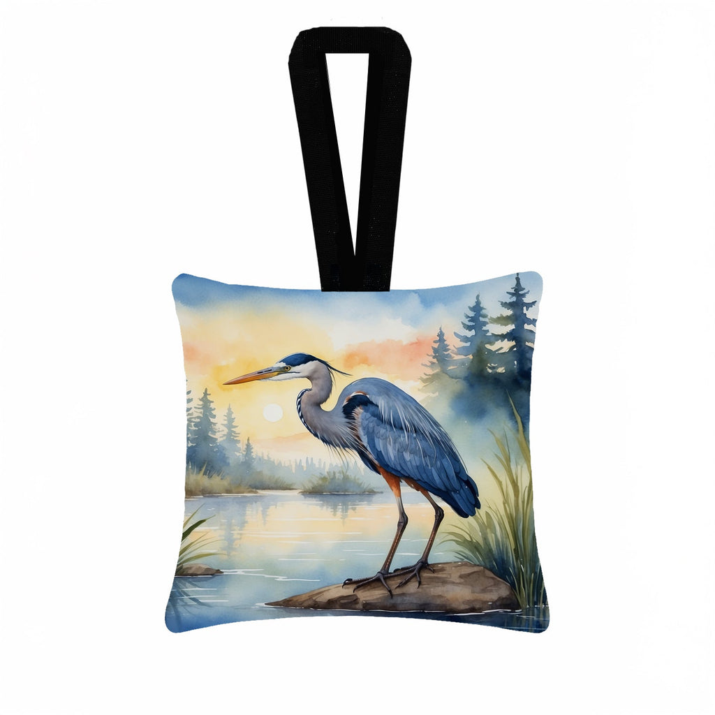 Great Blue Heron Marsh Landscape Watercolor Hanging Square Fabric Ornament 3.5 × 3.5 Decorative Door-Knob & Tree Hanger, Soft Fabric