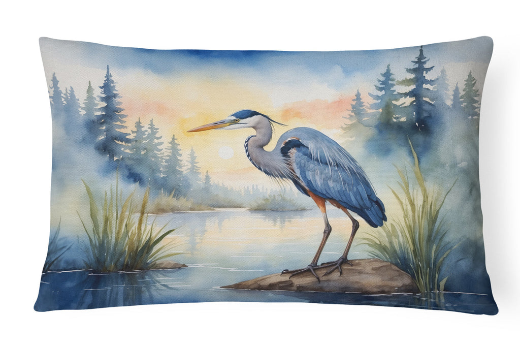 Great Blue Heron Marsh Landscape Watercolor Decorative Throw Pillow 12x16 Indoor Outdoor Accent Cushion, Fabric Cover with Insert for Sofa, Bed, Porch & Living Room