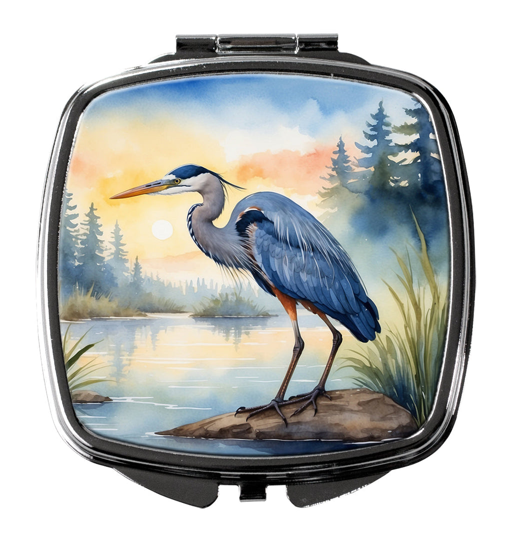 Great Blue Heron Marsh Landscape Watercolor Compact Mirror Decorative Travel Makeup Mirror for Women Girls Gifts Pocket Makeup Mirror Folding Handheld
