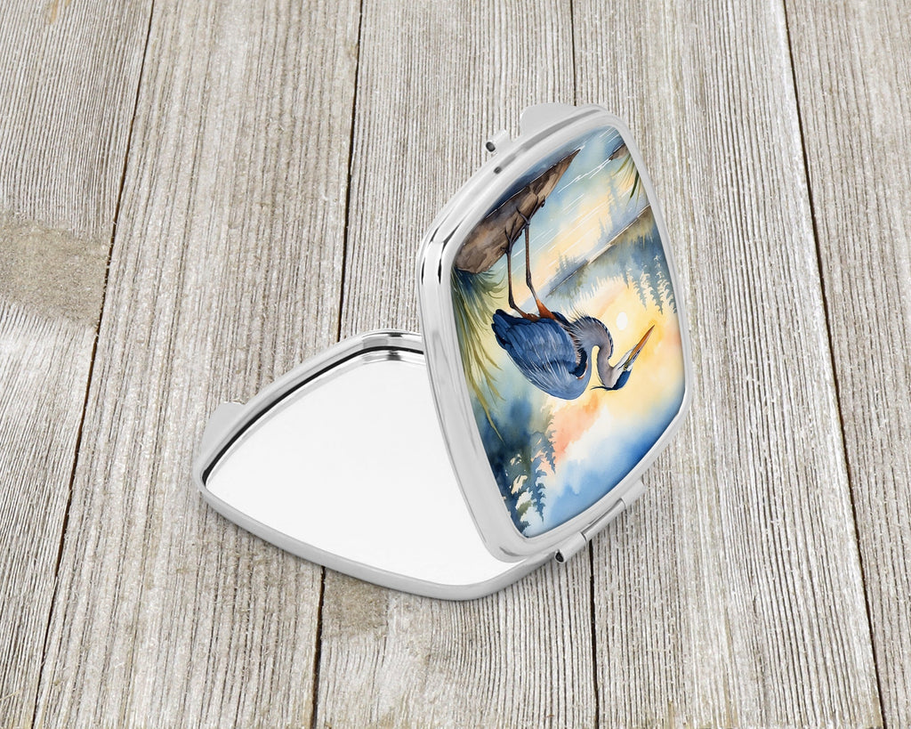 Great Blue Heron Marsh Landscape Watercolor Compact Mirror Decorative Travel Makeup Mirror for Women Girls Gifts Pocket Makeup Mirror Folding Handheld