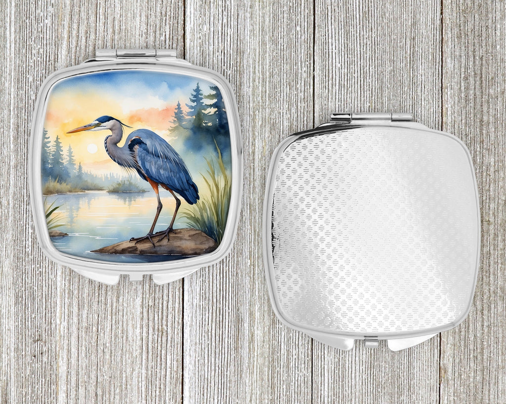 Great Blue Heron Marsh Landscape Watercolor Compact Mirror Decorative Travel Makeup Mirror for Women Girls Gifts Pocket Makeup Mirror Folding Handheld