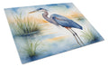 Great Blue Heron Wetland Scene Watercolor Cutting Board Tempered Glass Kitchen Cutting Surface, Heat Resistant Chopping, Non-Slip Feet, Food Prep & Serving