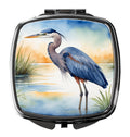 Great Blue Heron Wetland Scene Watercolor Compact Mirror Decorative Travel Makeup Mirror for Women Girls Gifts Pocket Makeup Mirror Folding Handheld