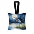 Great Blue Heron Night Lake Scene Watercolor Hanging Square Fabric Ornament 3.5 × 3.5 Decorative Door-Knob & Tree Hanger, Soft Fabric